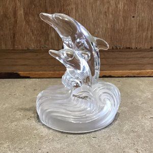 Cristal D'Arques Dolphins Clear Lead Crystal Figurine Frosted Base France